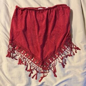 Willow & Root Red Lace Fringe Strapless top - Small - LIKE NEW